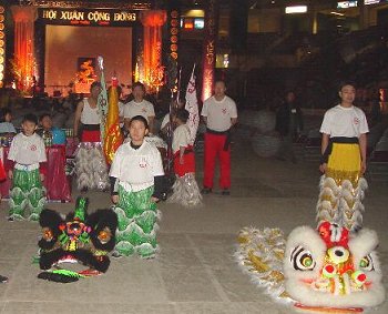 Preparations for the Unicorn Dance during Tet.